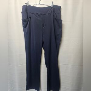 Satiny Navy Blue High-Waisted Active Pants